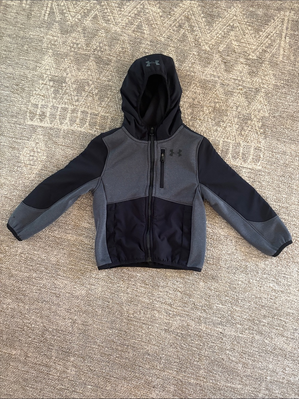 Under Armour Kids Black and Gray Hooded Zip-Up Jacket (Size 5)
